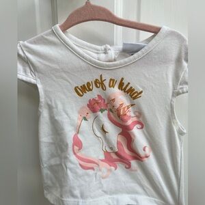 Nicole Miller New York 24M White and Pink One if a Kind Unicorn Short Sleeve Top
